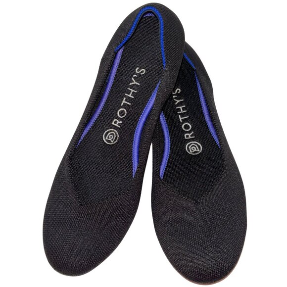 Rothy's Black Flats/Blue Accents - Picture 1 of 11